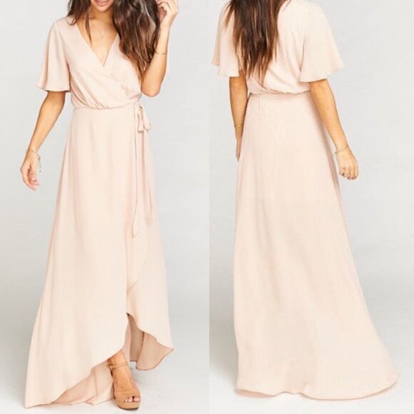 SHOW Me Your Mumu Sophia Wrap Dress Dusty Blush Crisp Nwt - Picture 2 of 15